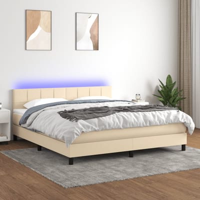 vidaXL - Boxspring - met - matras - en - LED - stof - crèmekleurig - 160x200 - cm