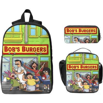 3 Stuks B-Bob Burgers Schooltassen Set voor Kinderen Etui Rugzak Sets met Lunchbox Voor Basisschoolleerlingen Dagrugzak yellow