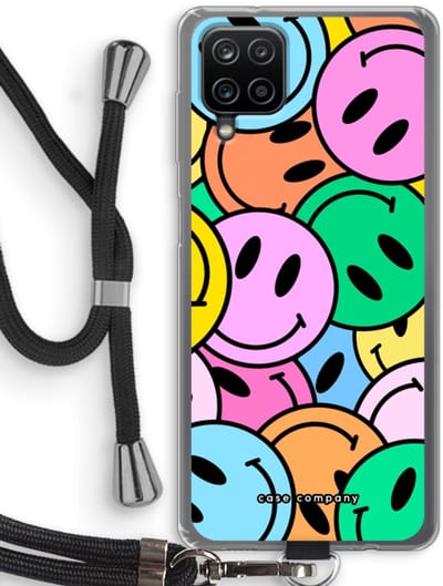 Case Company® - Hoesje met koord geschikt voor Samsung Galaxy A12 hoesje met Koord - Smiley N°1 - Telefoonhoesje met Zwart Koord - Bescherming aan alle Kanten en Over de Schermrand