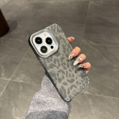 Koreaans Luipaardprint Leren Hoesje voor iPhone 16 15 14 13 12 Pro Max 11 Stijlvol Dierenpatroon Zacht Schokbestendig Achterkant Hoesje Coque For iPhone 14 gray