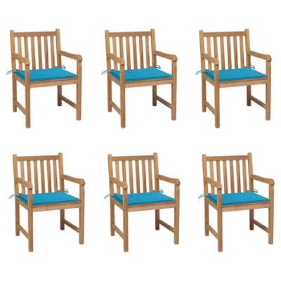 vidaXL - Tuinstoelen - 6 - st - met - blauwe - kussens - massief - teakhout