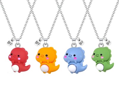 Bixorp Friends BFF Ketting voor 4 met Schattige Dino - Blauw, Groen, Rood & Oranje - Dinosaurus met ei - 45cm + 5cm verstelbaar
