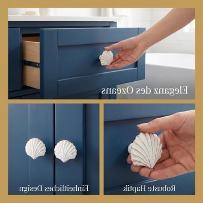 Set van 2 Deurklinken in Schelpvorm van Gietijzer in Oceaanstijl voor Meubels, Kast en Kinderkamer Decoratie