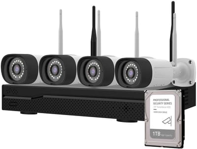 Set met 4 draadloze camera's eigen signaal 2 weg audio + 1TB