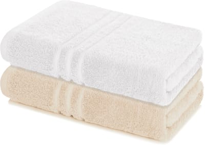 Lavea® Set van 2 badlakens 100x150 cm – 100% katoen, badhanddoeken en handdoeken, zacht, absorberend en duurzaam – ideaal voor badkamer, sauna, spa of hotel – Wit en Crème