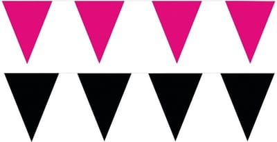 Feest versiering punt vlaggetjes pakket - 80 meter - roze en zwart - slingers / vlaggenlijnen - kunststof - buiten/binnen