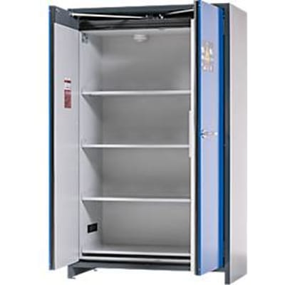 Asecos accubak ION-PRO-90 PS, 4 geperforeerde legplanken + 1 bodem lekbak, B 1193 x D 615 x H 1953 mm