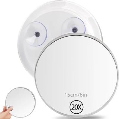 Set van 1 stuk - Make-upspiegel - Make-upvergrootspiegel - Vergrootspiegel - Make-upspiegel met zuignap voor de badkamer - Holle spiegel - 20x vergroting - Draagbaar - Geschikt voor badkamer, slaapkamer, woonkamer, enz. - Diameter 15 cm - Wit
