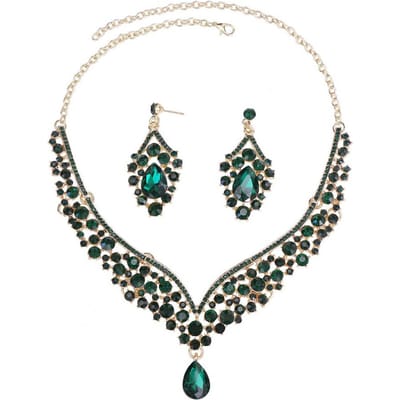 1 Set Ketting Oorbellen Set Strass Ketting Oorbellen Prom Bruiloft Feest Bruid Symmetrische Hangende Oorbellen Formele Gelegenheden Nec