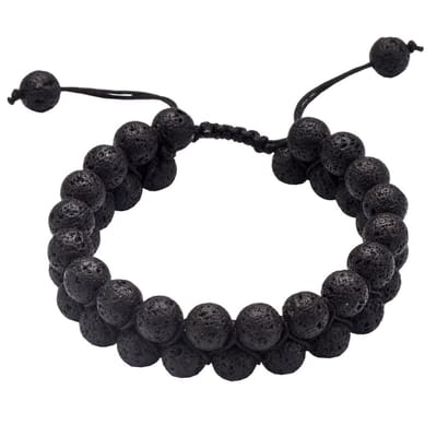 Fako Bijoux® - Dubbele Kralen Armband - 8mm - Natuursteen Armband Duo Gevlochten - Koordsluiting - Lavasteen