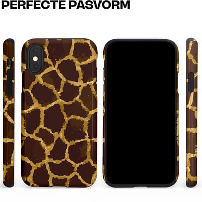 Casetastic hoesje geschikt voor Apple iPhone X / Apple iPhone XS - Dubbellaagse bescherming - Afrikaanse Giraffenprint - Fashion Case - Zwart Bruin Goud Olijfgroen