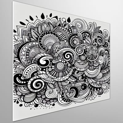 Doodle zwart wit schilderij | Monochroom meesterwerk: zwart-wit doodle kunst in beweging gevangen | Kunst - 30x30 centimeter op Dibond | Foto op Dibond