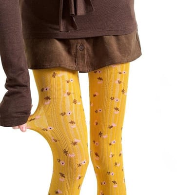 Collants imprimés floraux pour femmes, Collants en coton tricoté doux, Leggings à motifs vintage doux, Chaussettes opaques élastiques confortables pour un usage quotidien décontracté One Size orange