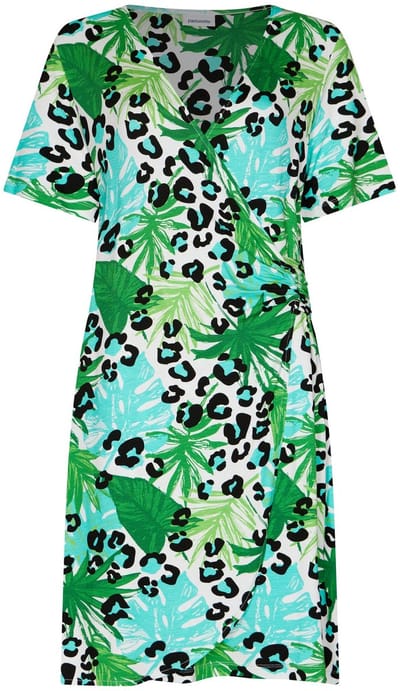 Pastunette - Jurk - Jungle - EcoVero Viscose - Korte mouw - Groen/Wit - Maat 38