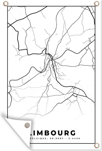 Muurdecoratie Stadskaart – Plattegrond – België – Zwart Wit – Limbourg – Kaart - 120x180 cm - Tuinposter - Tuindoek