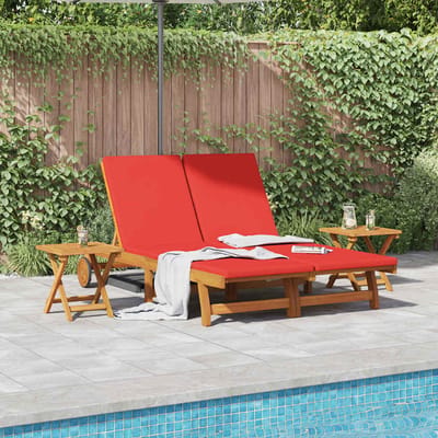 vidaXL - Ligstoel - met - kussen - Rood - Massief - Acacia - Hout