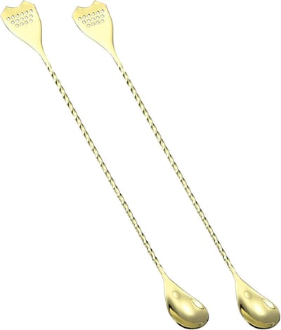 Cocktaillepel Set van 2, 30,5 cm, Roestvrij Staal met Lange Handgreep voor Perfecte Drankmix, Koffie en Cocktails, Gouden Afwerking
