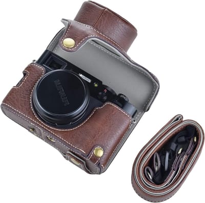Vintage Leren Camera Case voor Fujifilm X100V Digitale Camera, Beschermende Tas met Schouderriem en Grip, Bruin, Perfect voor Fotografie en Reisgebruik