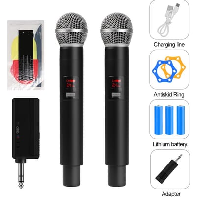 UHF draadloze microfoon vaste frequentie 2 kanalen handheld dynamische karaoke-microfoon voor feest school karaoke professionele kerk show vergadering
