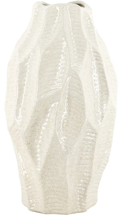 Aardewerk vaas leaves beige