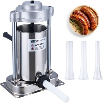 VEVOR handmatige worstvulmachine, 2L/5LB verticale worstmaker met G-type klem, vat van roestvrij staal van voedingskwaliteit 304 met 2 vulbuizen, voor thuis, keuken, restaurant, commercieel gebruik