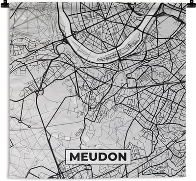 Wandkleed - Wanddoek - Meudon - Plattegrond - Frankrijk - Kaart - Stadskaart - 180x180 cm - Wandtapijt