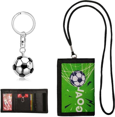 Voetbalportemonnee voor Kinderen met Sleutelhanger, Ideaal voor Jongens, Compact en Stijlvol, 8 x 12 x 1 cm, Perfect voor Speelgoed en Accessoires