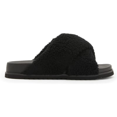 AllSaints Saki Shearling Sanda Black Size: 37 | Slippers & Flip Flops Outlet | Dames | Zwart