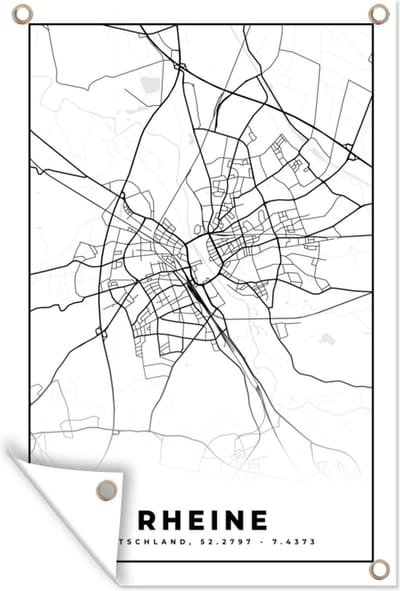 Muurdecoratie Plattegrond - Rheine - Kaart - Stadskaart - 120x180 cm - Tuinposter - Tuindoek