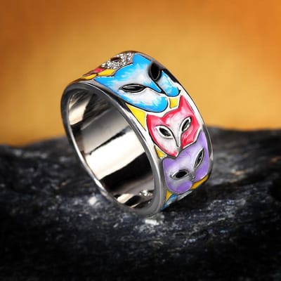 Zilver Creatieve Epoxy Emaille Kleur Kattenkop Dier Dames Ring Sieraden Trouwring Bruidssieraden Voor Vrouwen 7 white