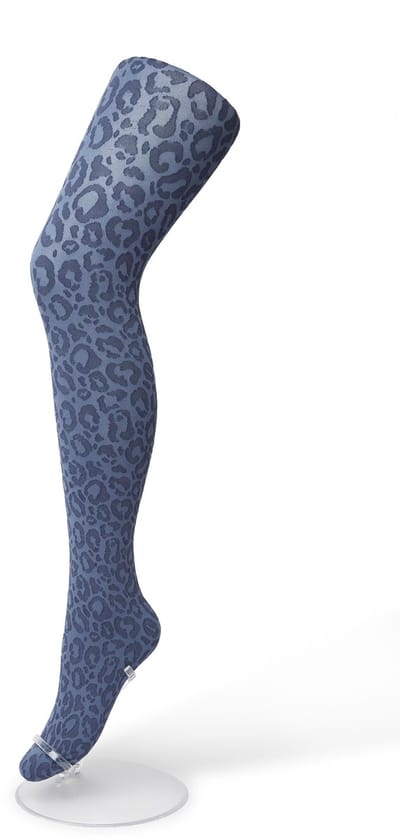 Bonnie Doon Dames Panterprint Panty 100 Denier Blauw maat L/XL - Chique Panty - Leopard Dessin - Brede Boord - Comfort - Panter Print - Jaguar - Dieren Print - Jaguar Tights - Feestelijk - Bering Sea - BP211904.131