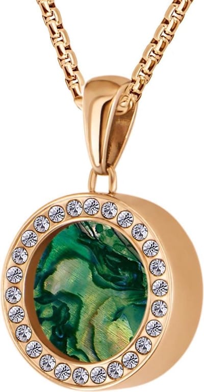 Quiges 12mm Mini Munt Hanger Rosékleurig RVS Glans met Schelp Parelmoer Groen Munt en Box Ketting Ankerketting 42-46cm