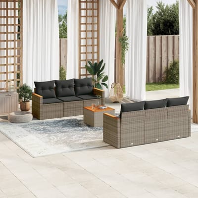 vidaXL - 7-delige - Loungeset - met - kussens - poly - rattan - grijs