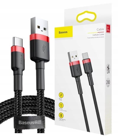 Baseus - Cafule - Kabel Duurzame Nylon Kabel USB / USB-C QC3.0 2A 2M Zwart-Rood - (CATKLF-C91)