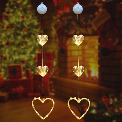 2 Stuks Hartvormige Sfeerverlichting, LED Gordijnverlichting, Batterij Aangedreven Decoratie voor Verlovingen en Feestdagen, Perfect voor Bruiloften en Kerst.