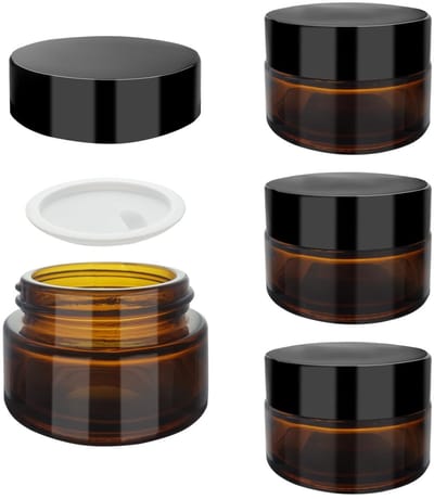 Cosensi- Crèmepot 20ml - Amber Glazen Pot - Set van 4 - Herbruikbare Container - Met Deksel en Liner - Ideaal voor Cosmetica - Cosmetic Jar