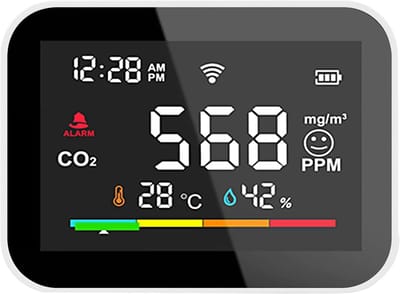 Luchtkwaliteit Monitor - CO2 Detector Alarm - Binnenklimaat Meten - WiFi Smart Connectie - 2.8 Inch LCD - Wit