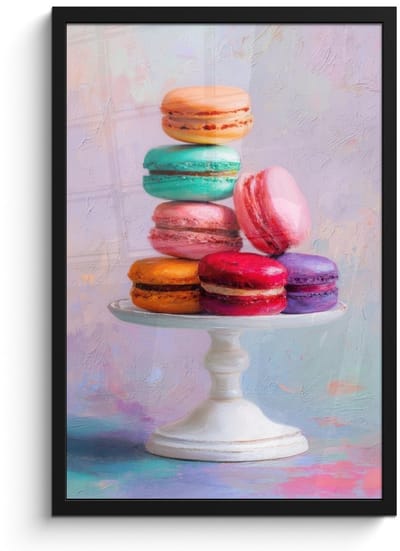 Poster in lijst - Fotolijst 40x60 cm - Posters - Macarons - Schaal - Pastel - Kleurrijk - Posterlijst zwart - Decoratie - Wanddecoratie woonkamer - Muurdecoratie slaapkamer