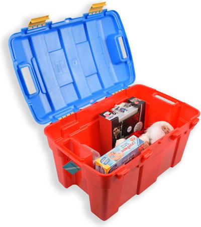 Stevige opberger 40L |  Rood & Blauw opbergbox | kofferbak kinderspelgoed gereedschap lego |Boeken Opbergdoos Scharnierend deksel