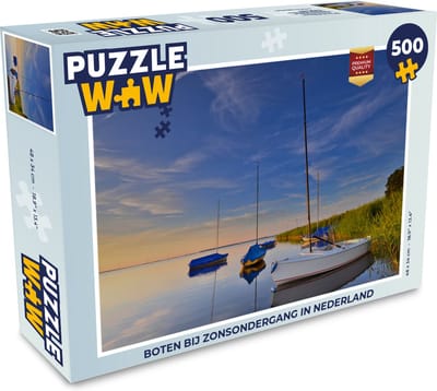 Puzzel Boten bij zonsondergang in Nederland - Legpuzzel - Puzzel 500 stukjes