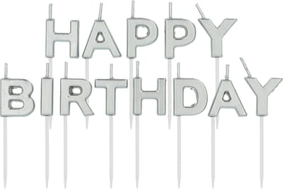 Folat - Kaarsenset 'Happy Birthday' zilverkleurig