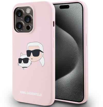 Karl Lagerfeld iPhone 14 Pro Backcover hoesje Magsafe - double heads print - Roze
