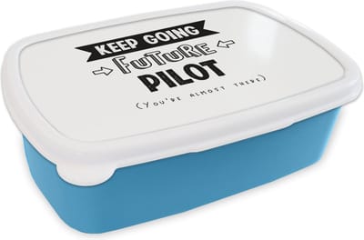 Broodtrommel Blauw - Lunchbox - Brooddoos - Piloot - Studie - School - Quotes - 18x12x6 cm - Kinderen - Jongen