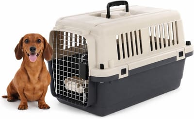 Reisbench hond – Autobench – Transportbox hond – Fomad Donkergrijs S (40x61x41 cm) – Kunststof – Met metalen deur & veiligheidsslot – Inclusief eet- en drinkpot – Flamingo
