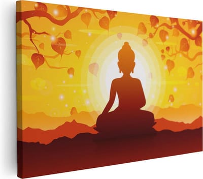 Artaza Canvas Schilderij Boeddha - 30x20 cm - Klein - Wanddecoratie Meditatie - Muurdecoratie Zon - Schilderijen Op Canvas Woonkamer