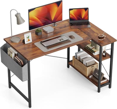 L-vormig Bureau 120 x 70 cm met Opbergrekken - Flexibele Gaming Tafel voor Thuiswerken en Studie
