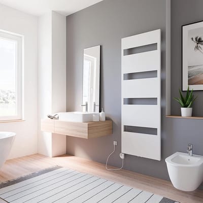 Schulte TURIN - elektrische designradiator - 60 x 170 cm - wit - handdoekdroger - temperatuurregeling aansluiting links - 600 W