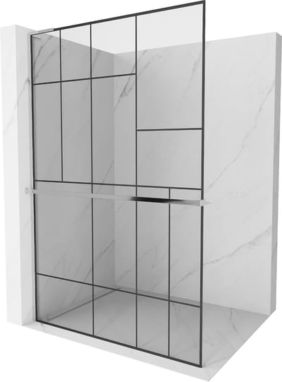 Mexen Kioto+ L douchewand met plank Walk-in 70 x 200 , zwart patroon, chroom - 800-070-123-01-78