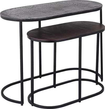 PTMD Bijzettafel Janca - 66x33x50 cm - Ijzer - Zwart - Set van 2