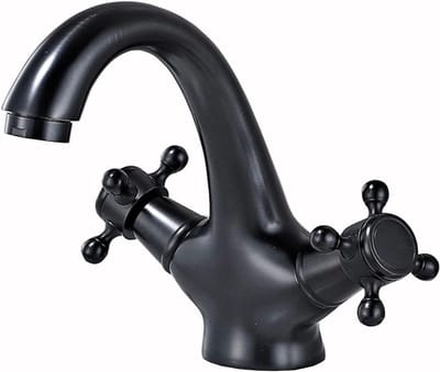 VHV Kranen - Vintage badkamerkranen - Geschikt voor vintage badkamerwastafelkranen, Dubbele handgreepmengkranen met kruisgreep Elegant design - Zwart